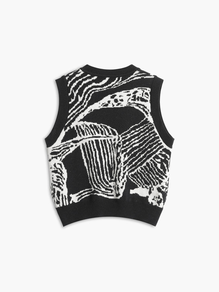 Kontrast Trim Çiçekli Kazak Yelek