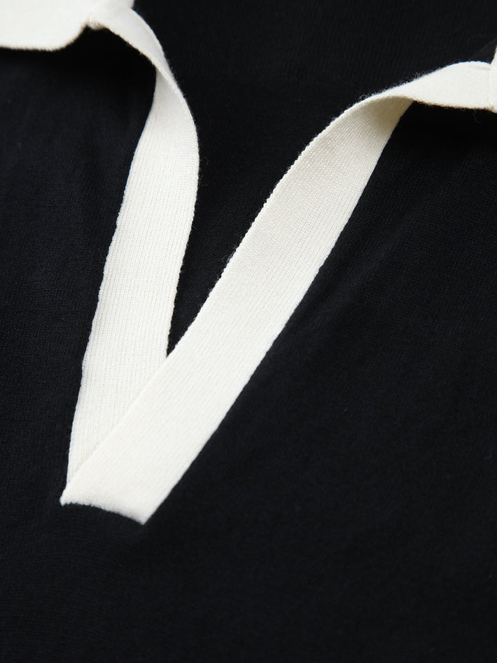 Kontrast Trim Yaka V Yaka Örme Kazak Yelek