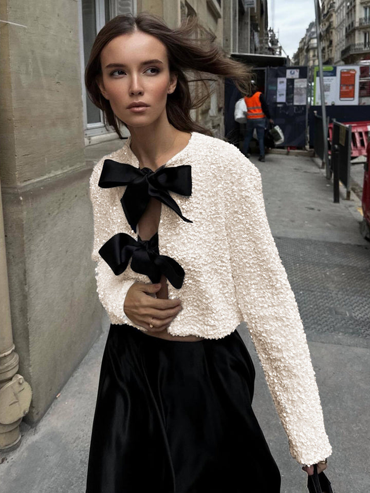 Payetli Kadife Fiyonk Dekor Ceket