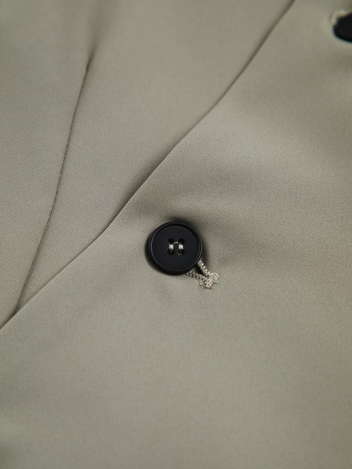 Asimetrik Gri Yeşil Düğmeli Kolsuz Yelek