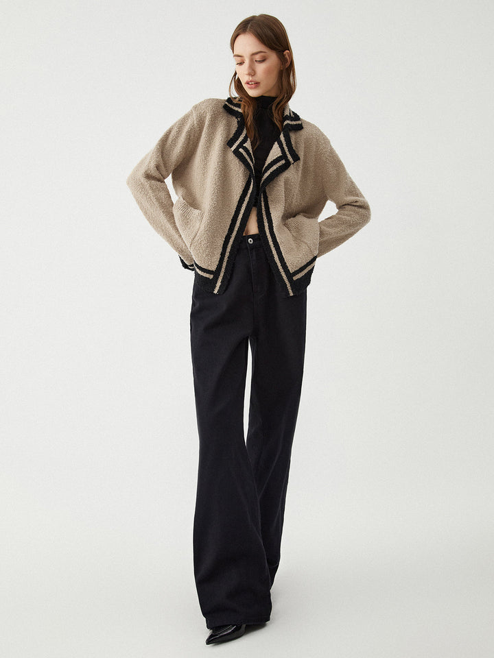 Kontrast Kesim Örgü Hırka