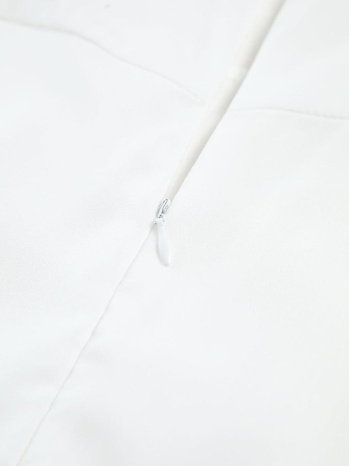 Kare Yaka Beyaz Midi Elbise