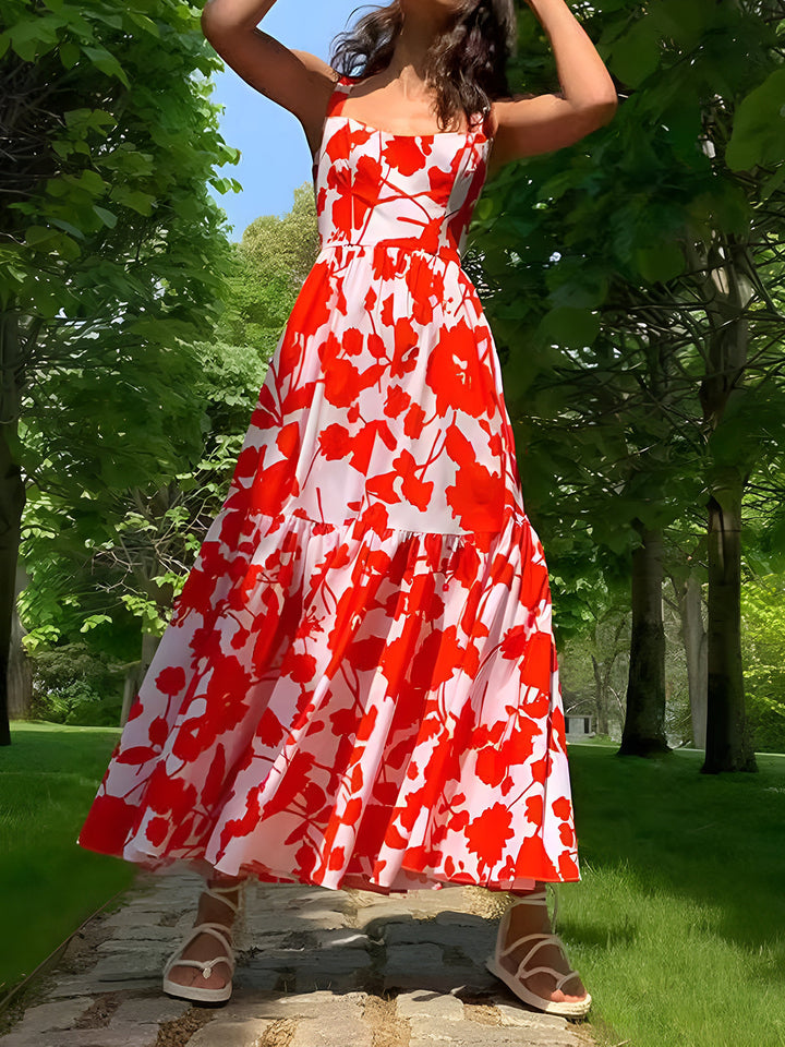 Yaz Çiçek Desenli Uzun Atlet Elbise