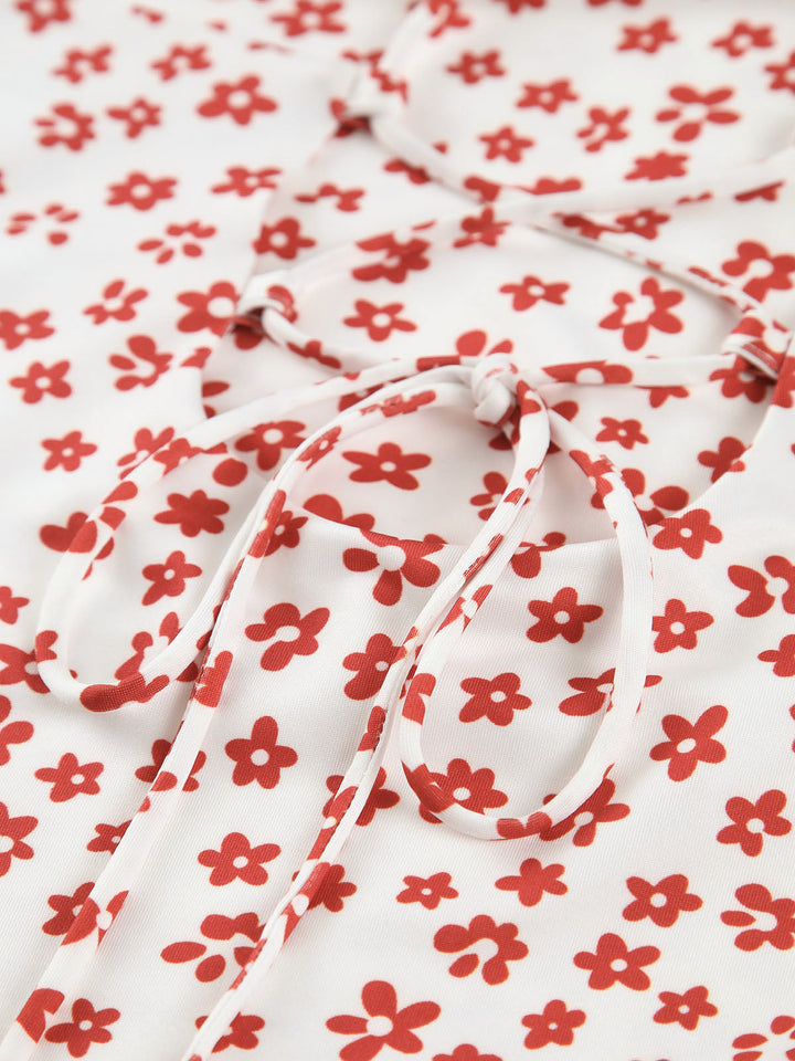 Askılı Çiçek Desenli Çapraz Dökümlü Uzun Yaz Elbisesi