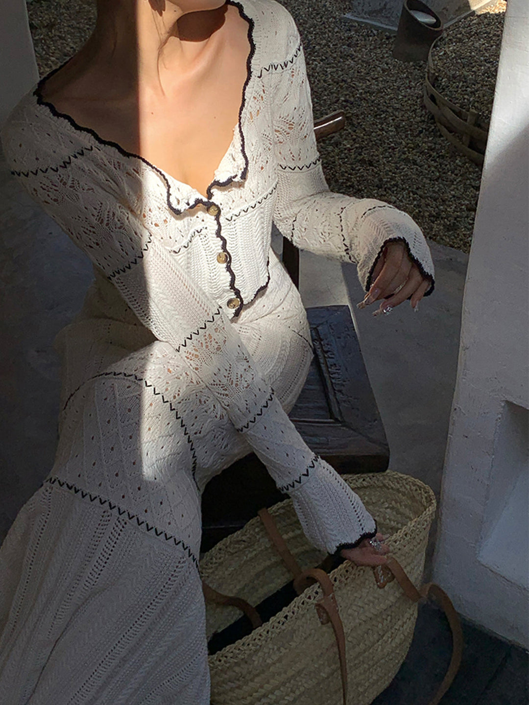 Kontrast Bağlamalı Örgü Hırka