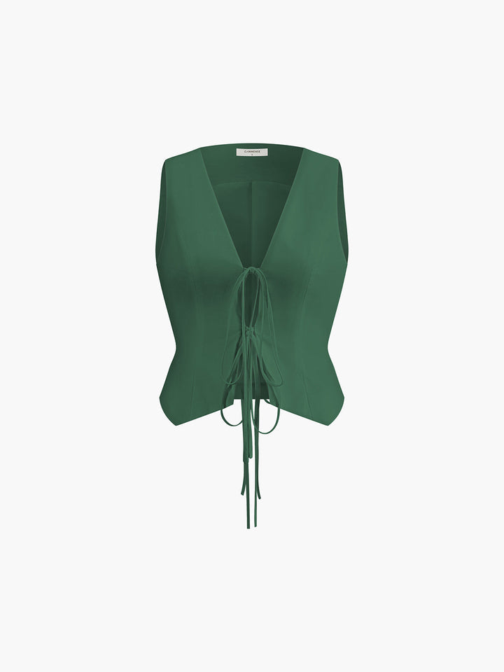 Pamuk & Keten Bağcık Detaylı Yelek