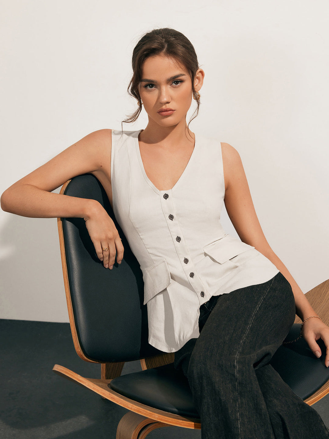 Keten Karışımları Ham Etek Düğmeli Yelek