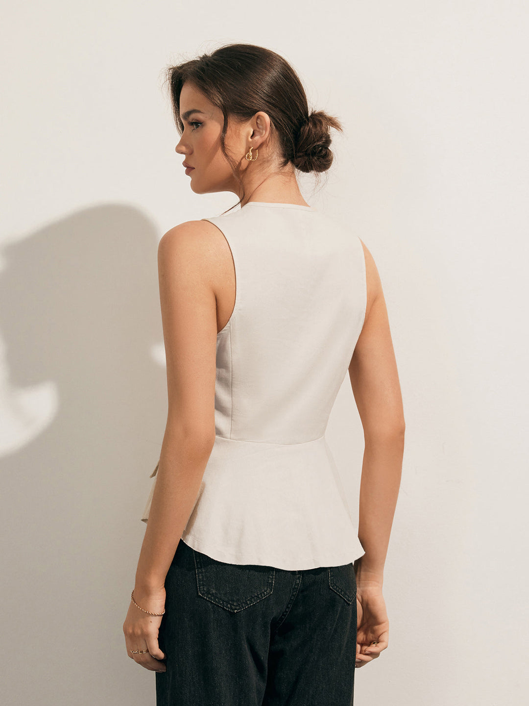 Keten Karışımları Ham Etek Düğmeli Yelek