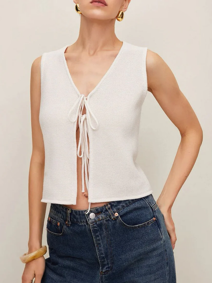 Düz Tığ İşi Bölünmüş Yelek