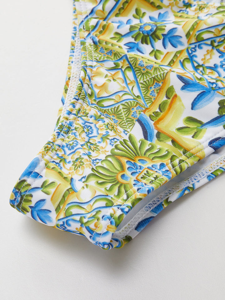 Straplez Baskılı Düğümlü Bikini Takımı