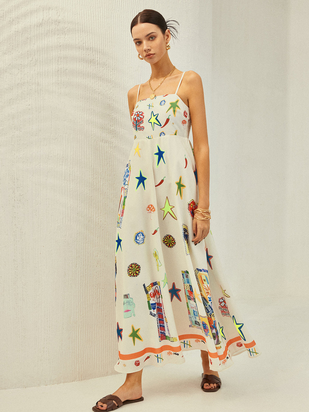 Cepli Ayarlanabilir Askılı Baskılı Elbise