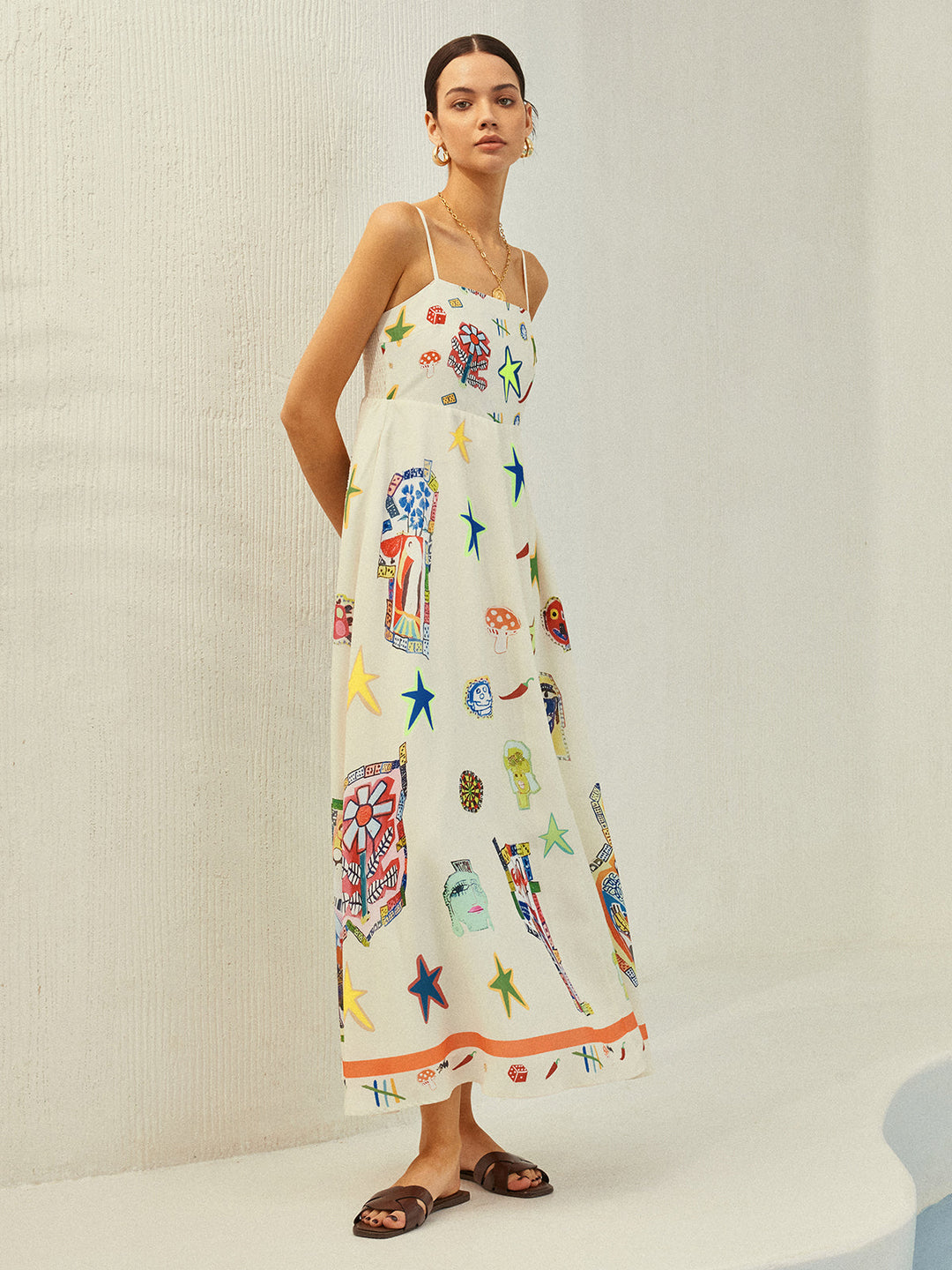 Cepli Ayarlanabilir Askılı Baskılı Elbise