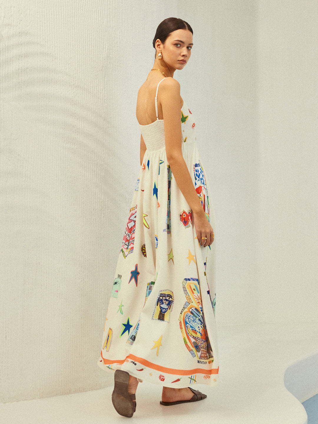 Cepli Ayarlanabilir Askılı Baskılı Elbise