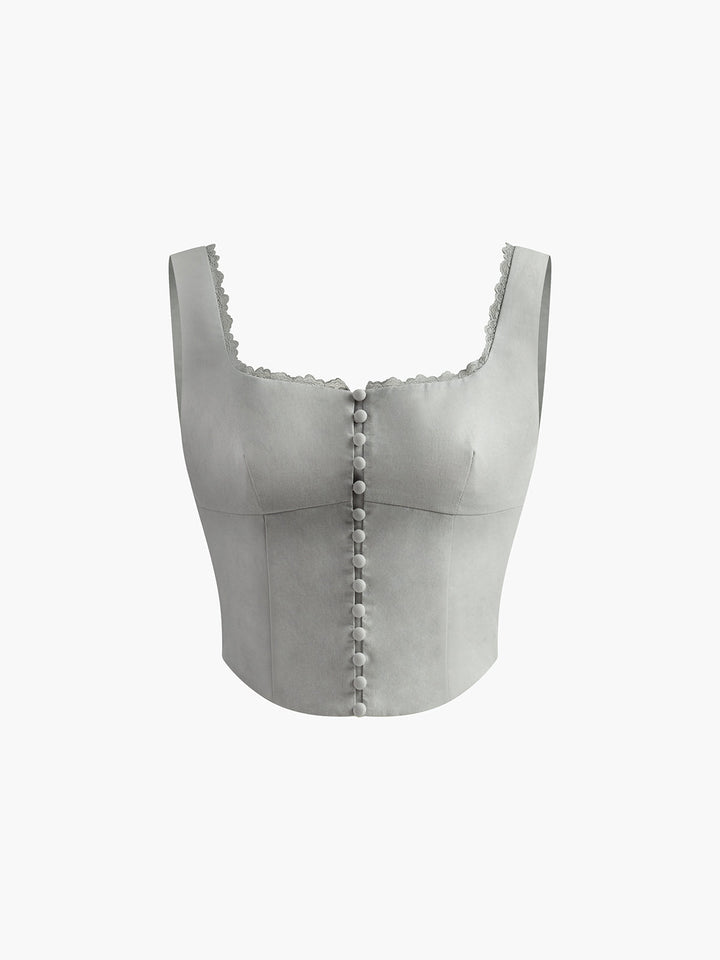 Dantel Kenarlı Düğmeli Askılı Üst