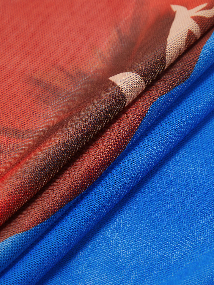 Yarı Şeffaf Çiçekli Sırtı Açık Bölünmüş Elbise