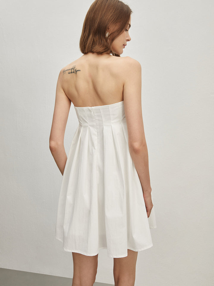 Straplez Pileli Kısa Elbise