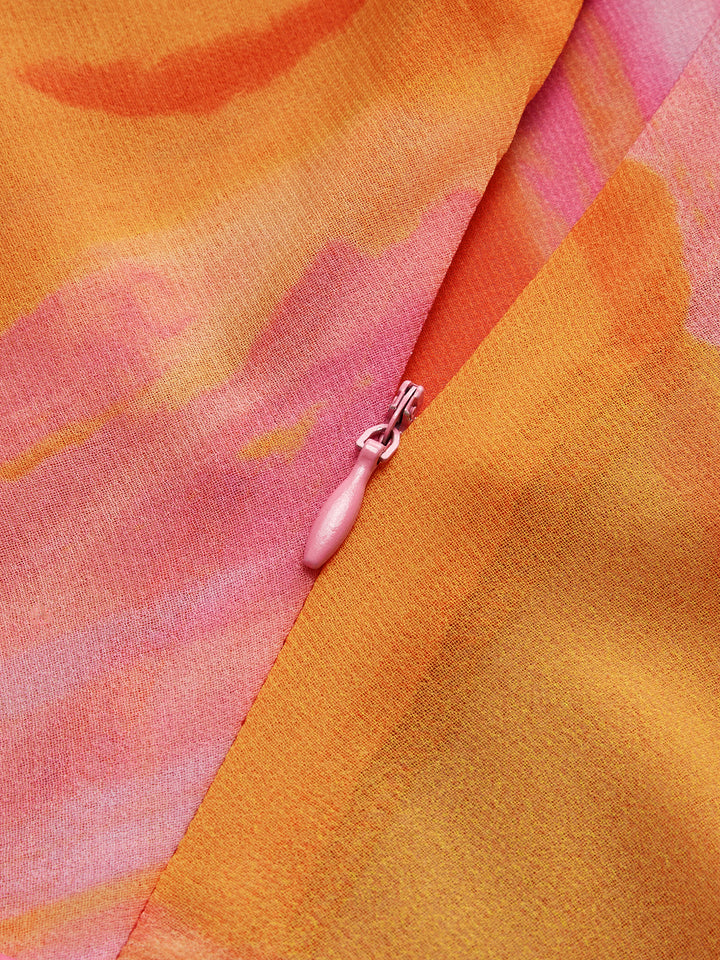 Yarı Şeffaf Askılı Sırtı Açık Tie Dye Kısa Elbise