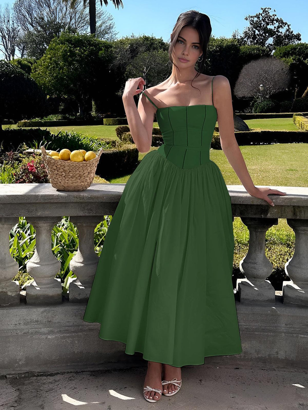 Korseli Askılı Midi Elbise