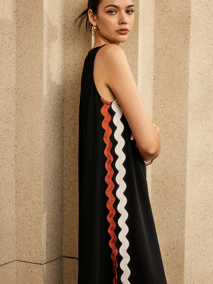 Kontrast Trim Bölünmüş Kolsuz Elbise