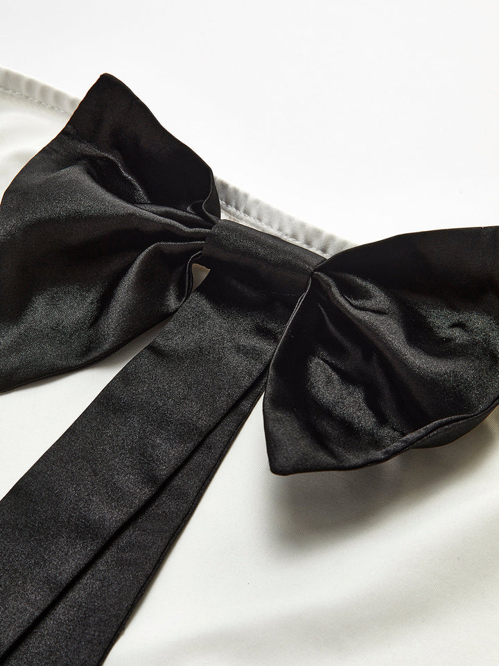 Önü Fiyonklu Straplez Yarık Uzun Elbise