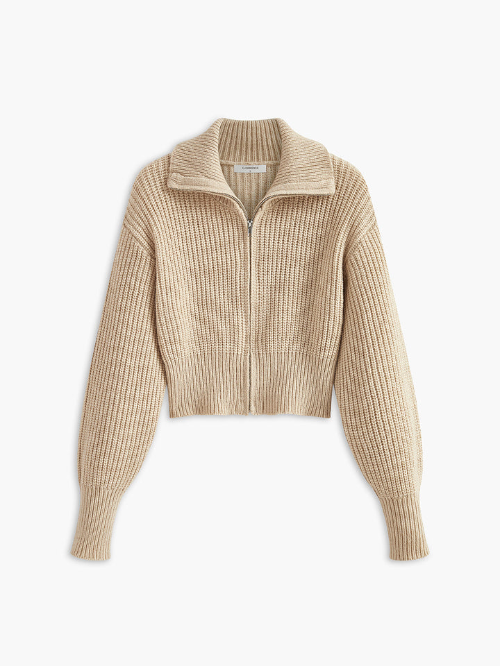 Ribanalı Fermuarlı Yaka Hırka