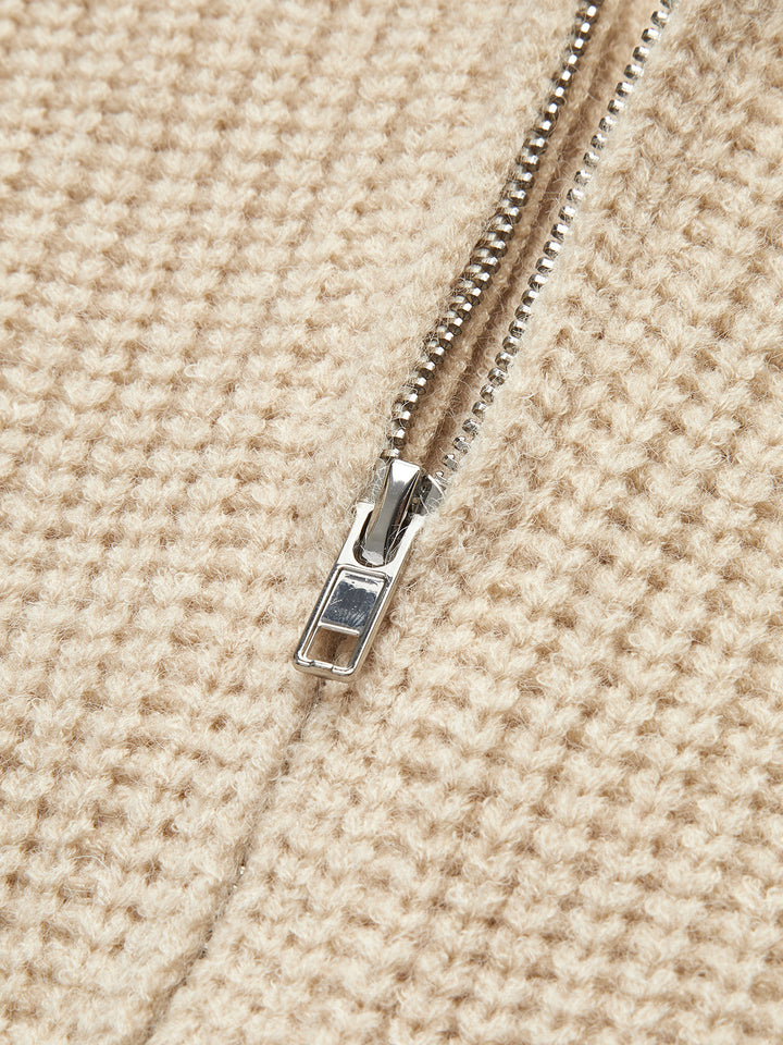 Ribanalı Fermuarlı Yaka Hırka