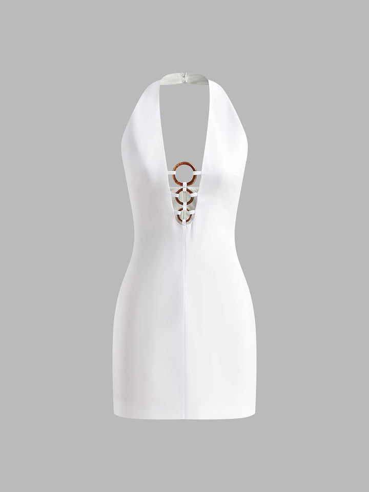 Halter Yaka Sırtı Açık Kısa Elbise