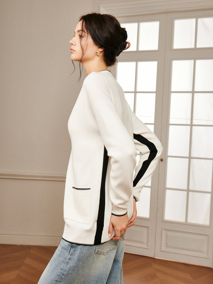 Günlük Kontrast Kesim Örme Dış Giyim