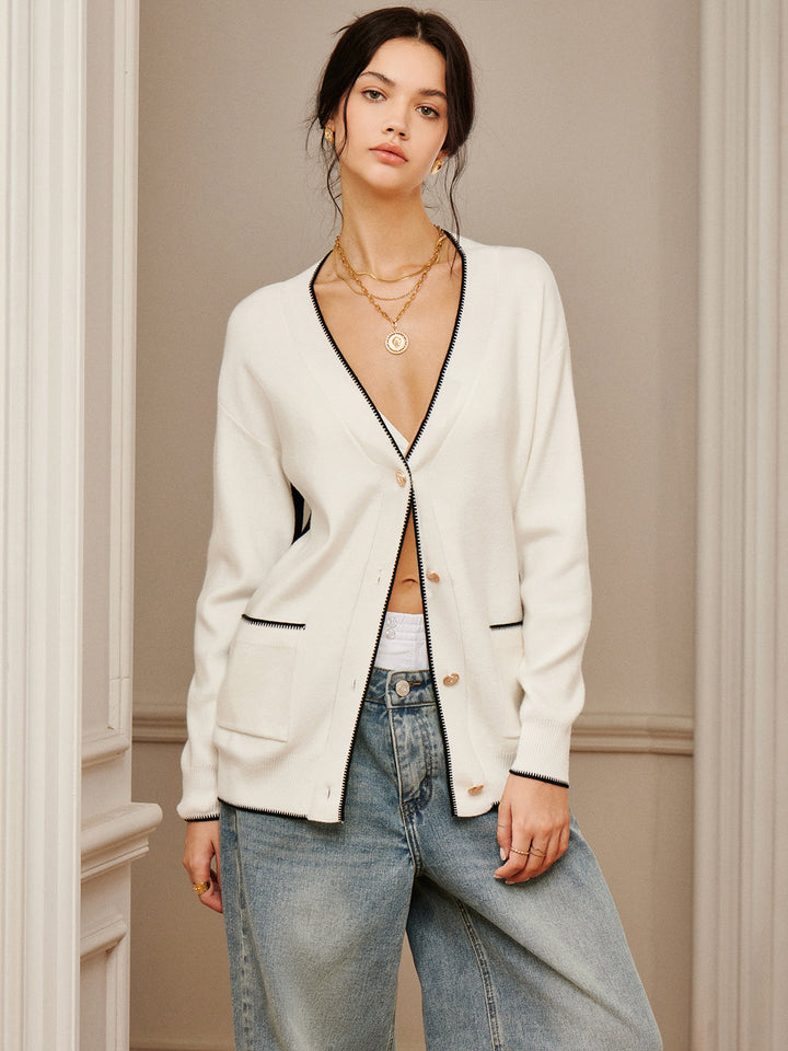 Günlük Kontrast Kesim Örme Dış Giyim