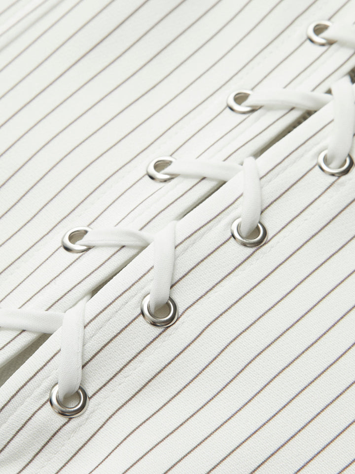 Çizgili İpli ve Fermuarlı Korse Üst