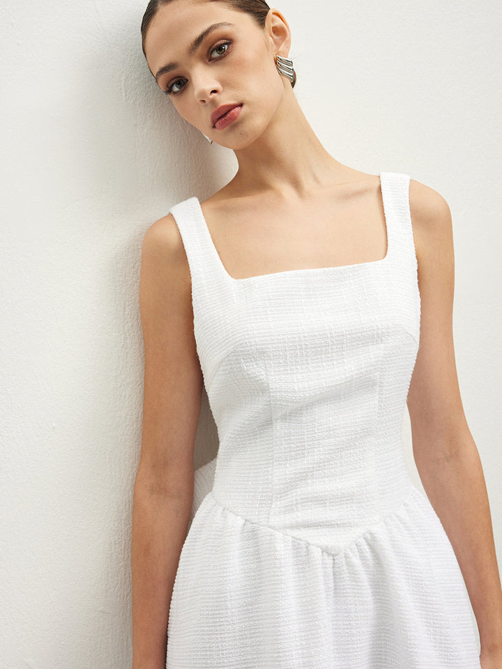 Tweed Sırtı Açık Fiyonk Kısa Elbise