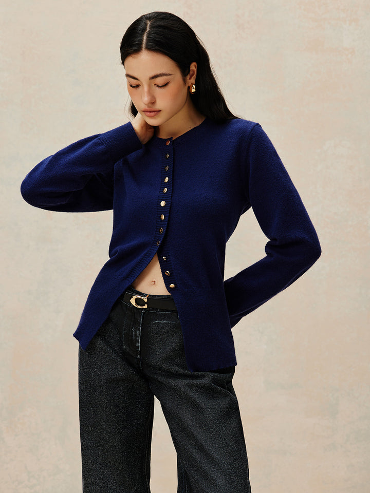 Yuvarlak Yaka Göğüslü Jersey Kardigan