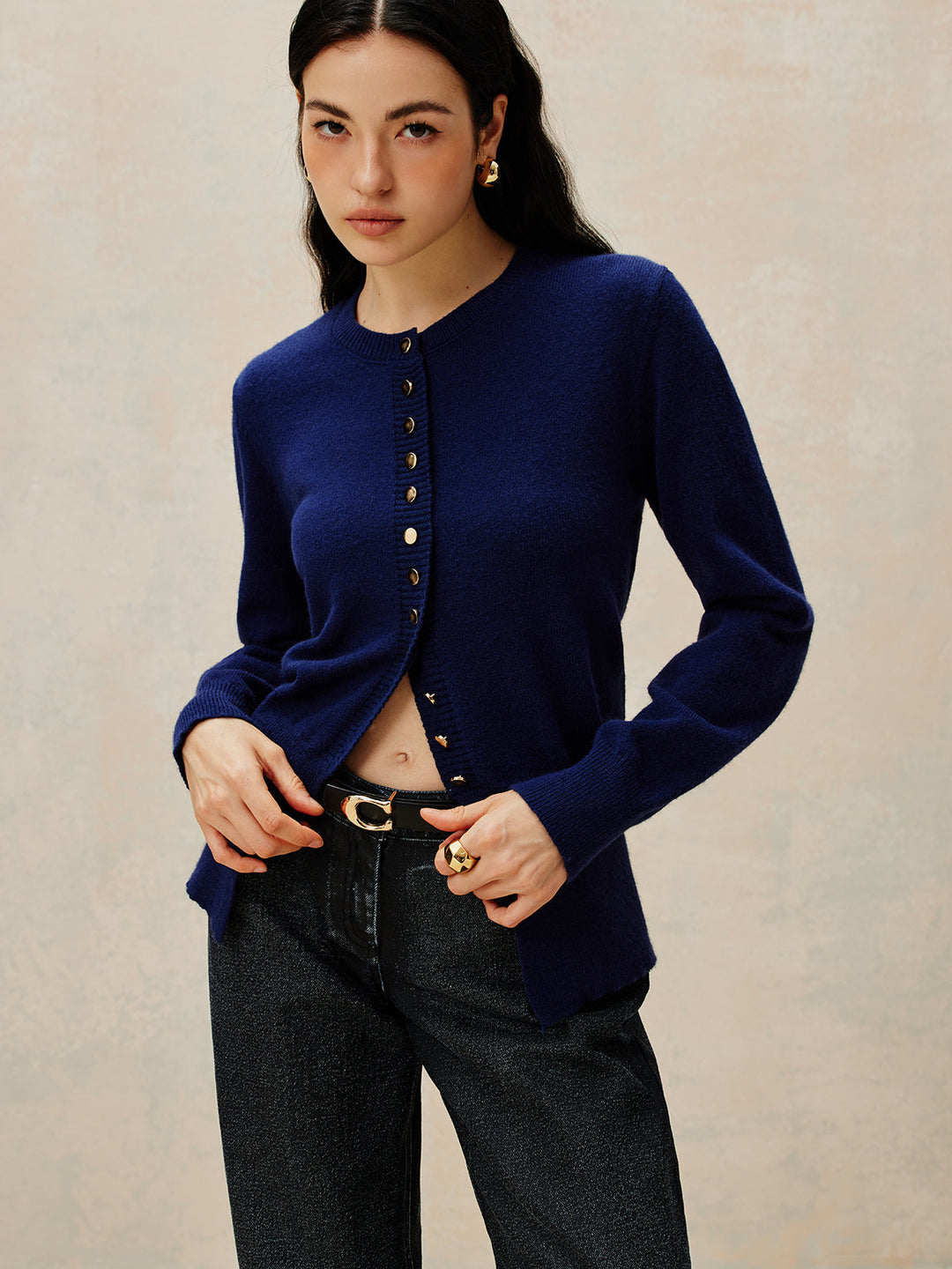 Yuvarlak Yaka Göğüslü Jersey Kardigan