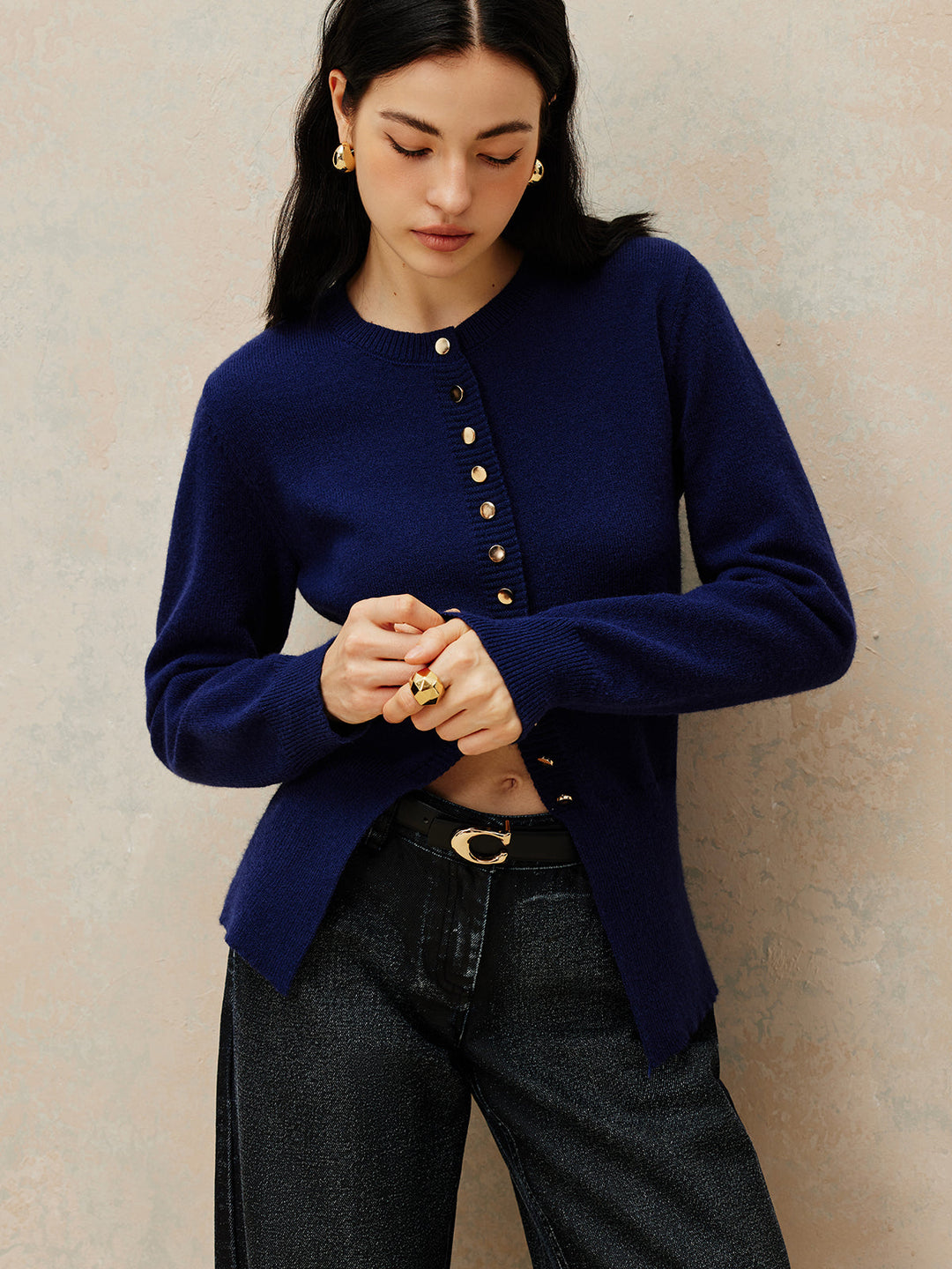 Yuvarlak Yaka Göğüslü Jersey Kardigan