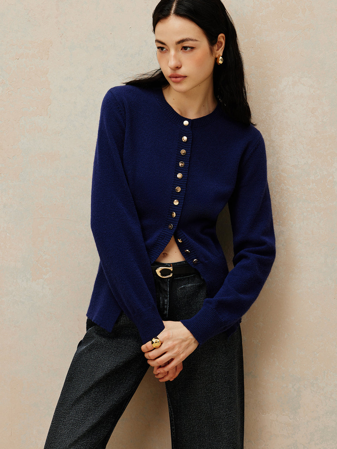 Yuvarlak Yaka Göğüslü Jersey Kardigan