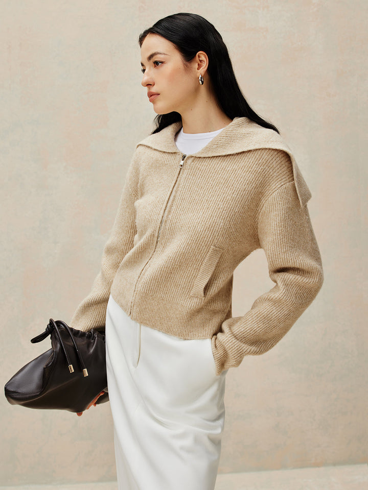 Fermuarlı Tüylü Örgü Dış Giyim