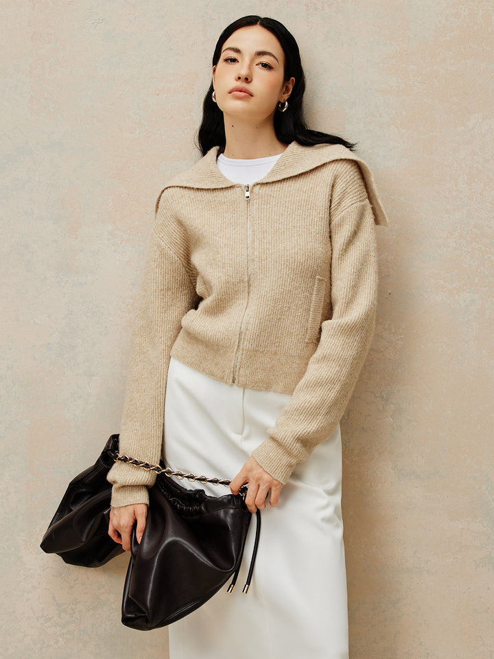 Fermuarlı Tüylü Örgü Dış Giyim