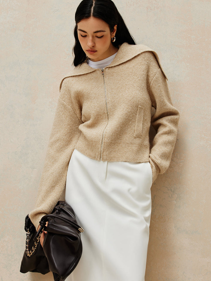 Fermuarlı Tüylü Örgü Dış Giyim