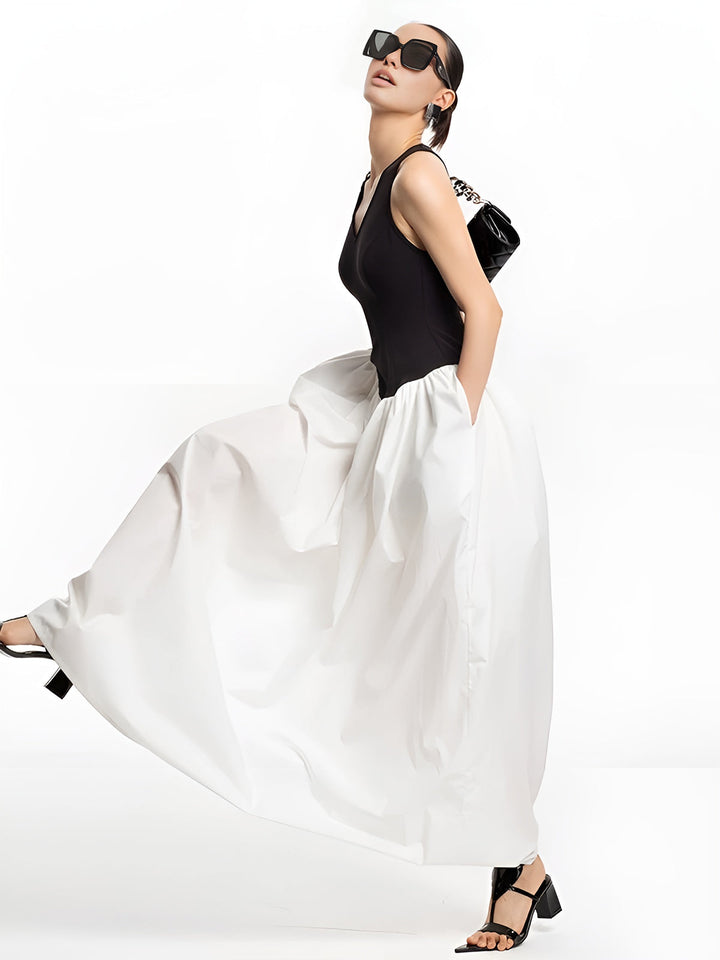 Yarı Şeffaf Renk Blok Panel Cepli Elbise