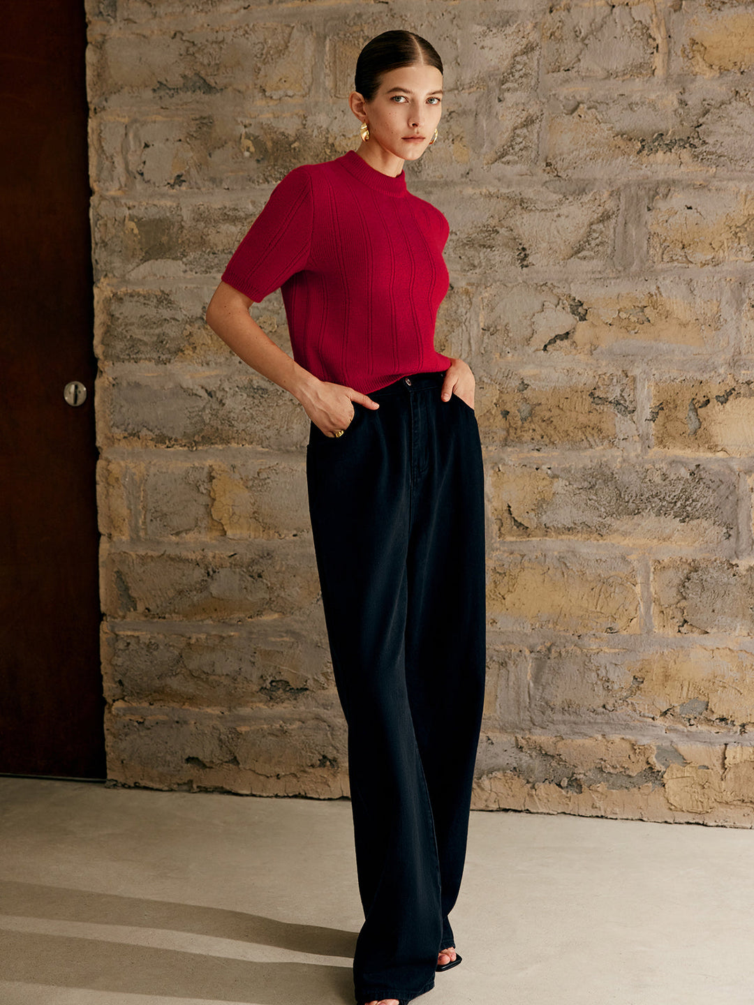 Retro Düz Yivli Örgü Üst