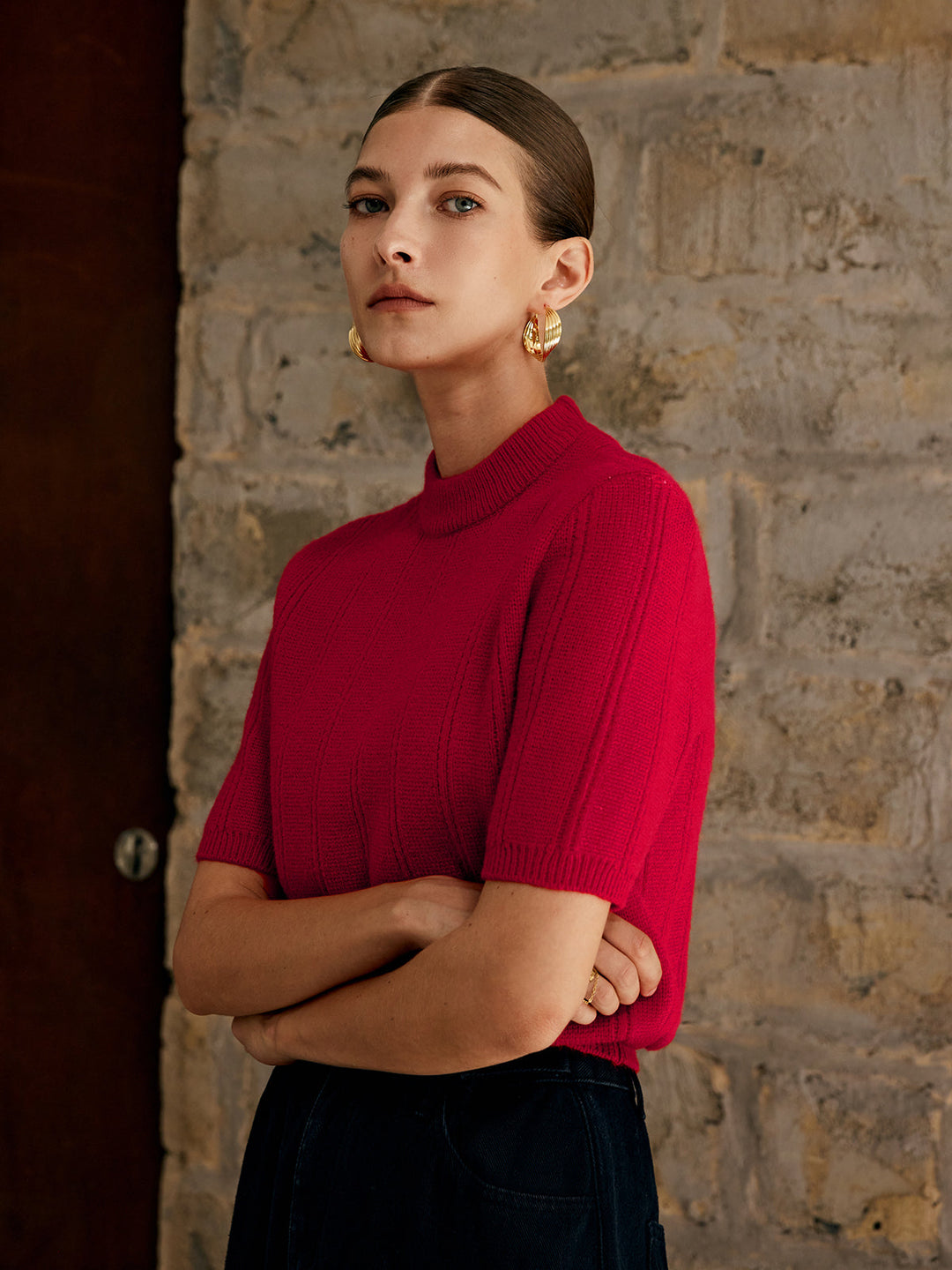 Retro Düz Yivli Örgü Üst