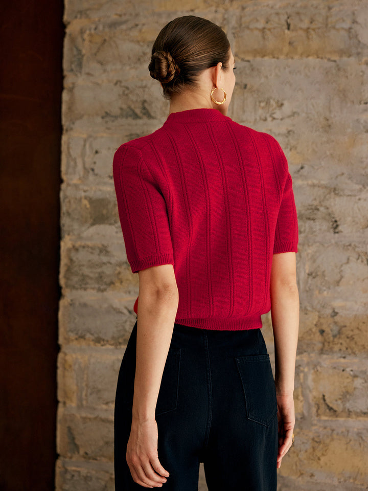 Retro Düz Yivli Örgü Üst