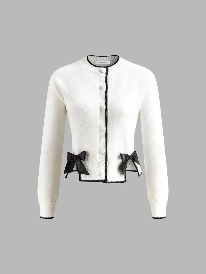 Kontrast Trim Fiyonk Dekor Örgü Dış Giyim