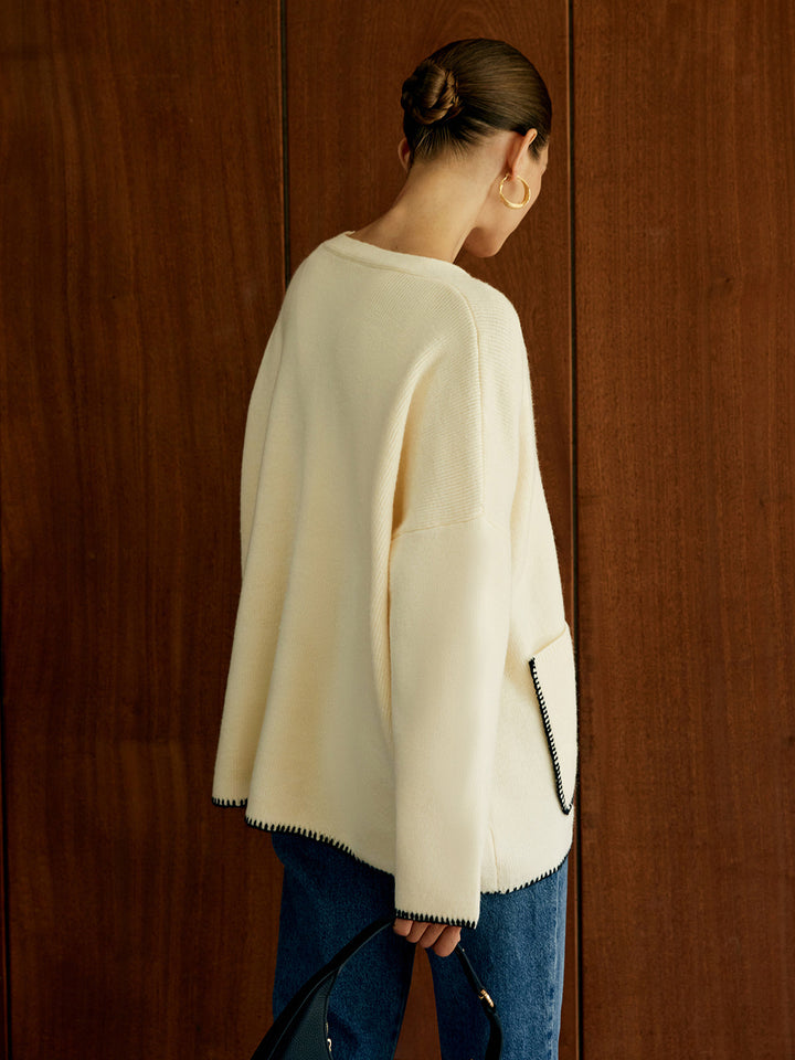 Kontrast Trim Cepli Kardigan