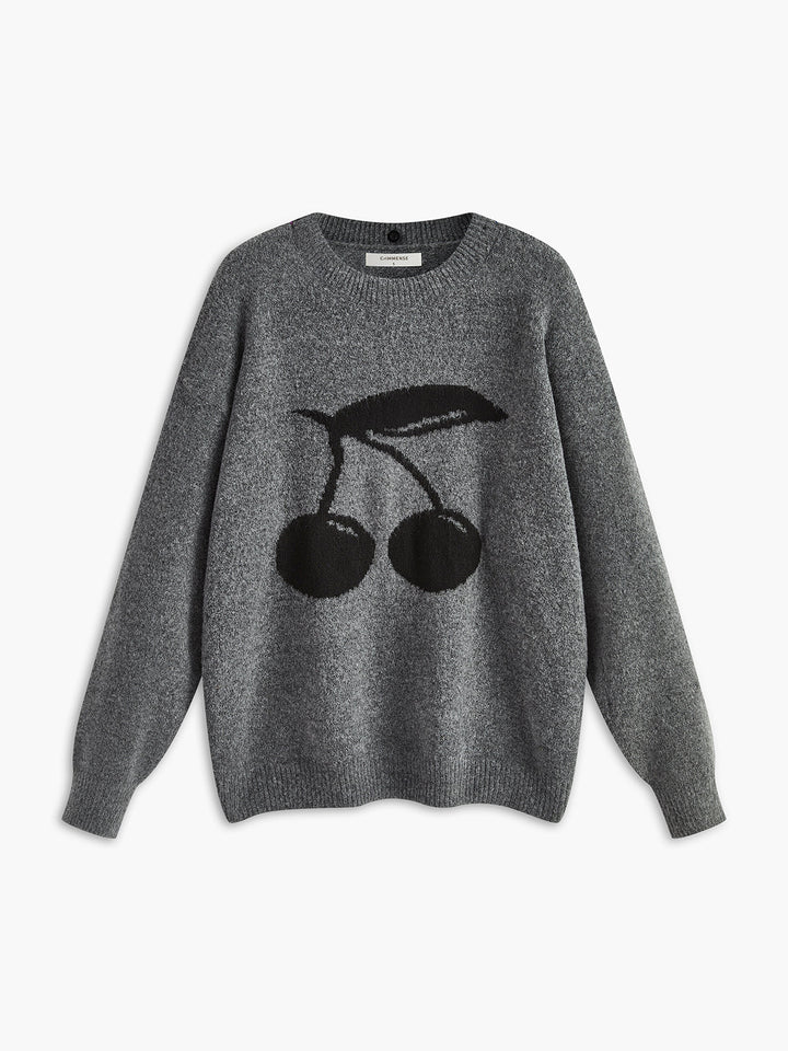 Pamuk Karışımlı Kiraz Baskılı Kazak