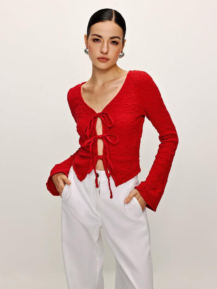 Pamuk Karışımlı Ön Bağcıklı Yumuşak Bluz