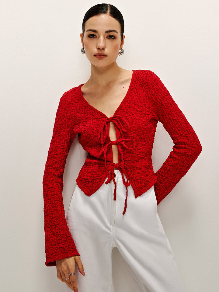 Pamuk Karışımlı Ön Bağcıklı Yumuşak Bluz