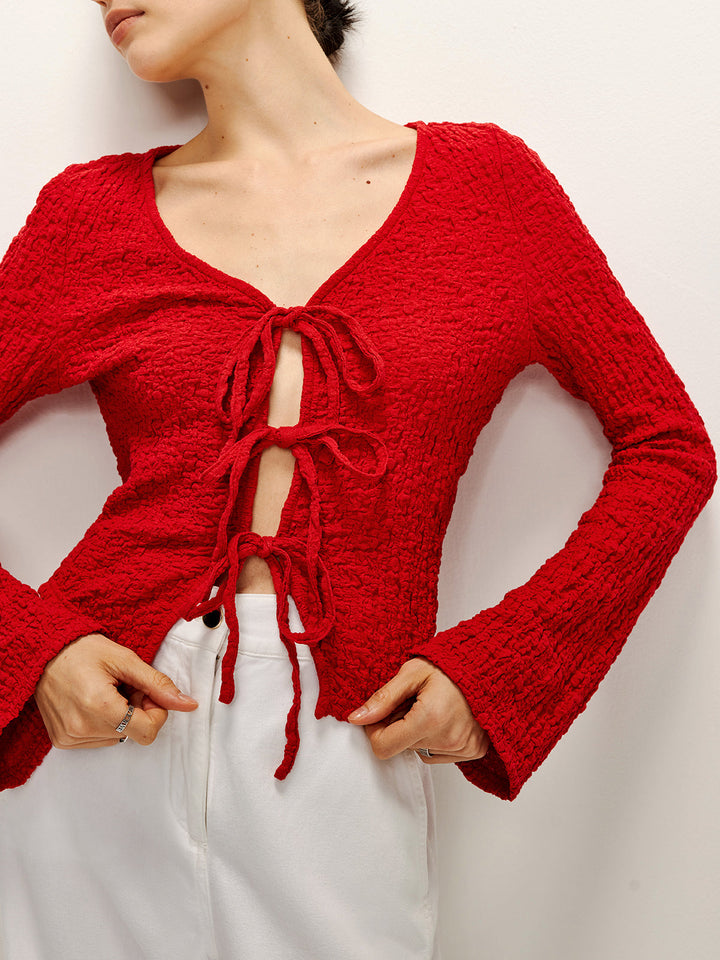 Pamuk Karışımlı Ön Bağcıklı Yumuşak Bluz