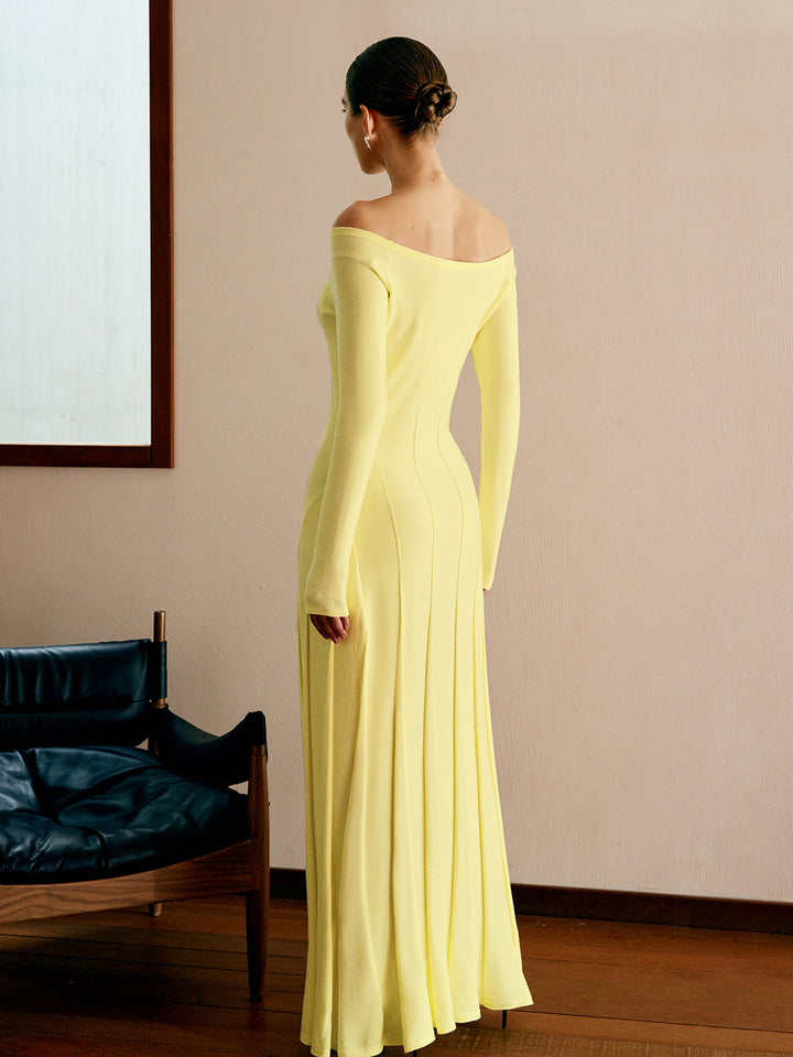 Omuz Açık Pileli Kazak Elbise