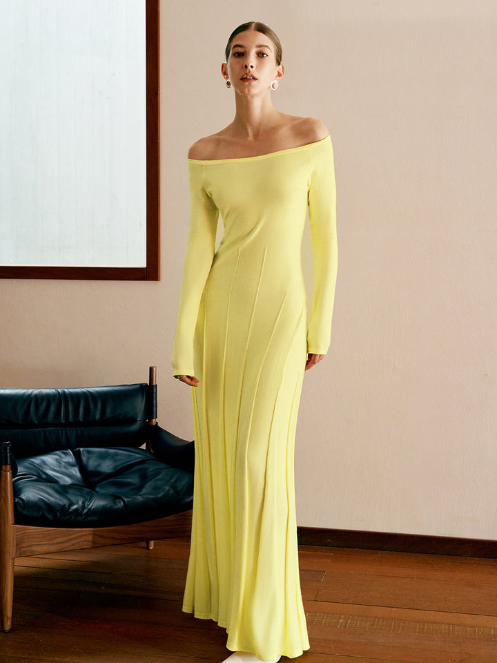 Omuz Açık Pileli Kazak Elbise